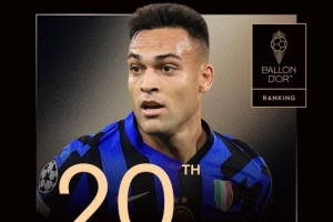 劳塔罗历年金球奖排名：2024年第7最高，今年第20与2023年相同